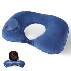 ORARTMM Soft Inflatable Neck Pillow for Travel,Plush Crystal Velvet Airplane Neck Support Pillow with Compact Portable Design in Stylish Navy Blue