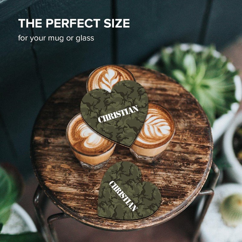 1 x Heart Coaster - Name Christian Camouflage Army Military