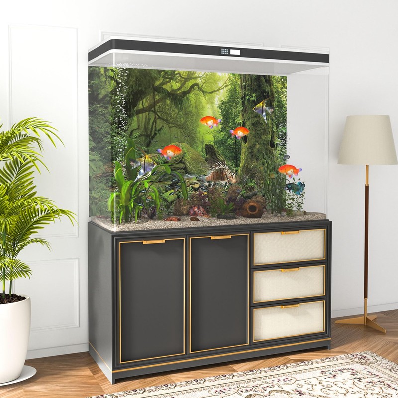 MIRRORANG 120x46cm Tropical Forest Terrarium Background Stream Green Huge Tree