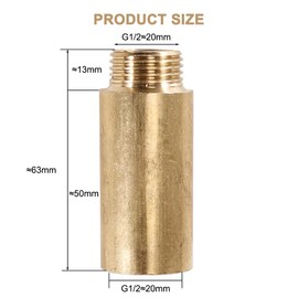Brass Tap Extension 1/2 Inch x 50 mm, DN15 Thread Extension, 1/2 Inch Female x 1/2 Inch External Thread, 50 mm Brass Extension Fitting, Connection Extension for Drinking Water and Heating Installation
