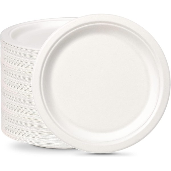 ECONX 9 Inch Disposable Sugarcane Bagasse Plates Small Round Paper