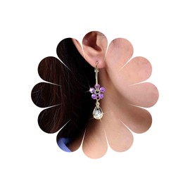 Inateannal Vintage Purple Crystal Flower Drop Earrings Amethyst Flower Hoop Earrings Gold Teardrop Crystal Dangle Earrings Sparkly Rhinestone Flower Earrings Jewelry for Women and Girls
