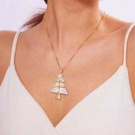 Dtexhif Christmas Necklace for Women Trendy Christmas Tree Pendant Necklace Sparkly Star Necklace Festival Holiday Charm Necklace Cute Christmas Jewelry Stocking Stuffers (Gold+Silver)