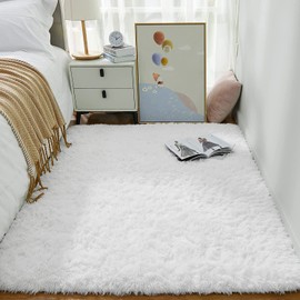 Leesentec Shag Rug, Carpet, Fluffy, Washable, Area Rug, Nordic Style, Non-Slip, Noise Reducing, Antibacterial, Odor Resistant, High Pile, Protects From Cold, Compatible with Floor Heating, Rectangular, 31.5 x 63.0 inches (80 x 120 cm), White