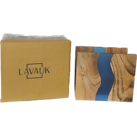 LAVAUK Acacia wood & Transparent Epoxy resin Napkin holder for table, Rustic farmhouse napkin organisation for kitchen, dining, counter tops, restaurant or outdoors | 6x5x2.5 inches| Blue