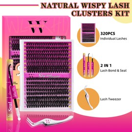 Lash Extension Kit 320PCS Eyelash Clusters 40D 50D DIY Eyelash Extension Individual Lashes Natural Lash Clusters Kit with Lash Bond and Seal, Tweezers(D-Mix9-16mm)
