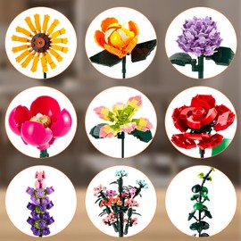 INVITOP Flower Building Blocks Kit, Bouquet Building Blocks Sets, 9 Artificial Flowers for Flowers, Gifts for Mother's Day, Birthday, Valentine's Day, Women Girls Adults 6+, Vase Not Included