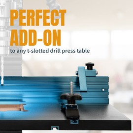 POWERTEC Drill Press Fence Set w/T Slot 24", Hardware Kit for T-Slot Drill Press Table Tops, Laser Etched Scale, Reversible, T Track Hold Down Adjustable Clamps, Flip Stops, Mounting Brackets - 71633