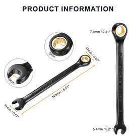 HARFINGTON 2Pcs Ratcheting Wrench 8mm Metric Open End Wrench 72-Teeth CR-V Steel 12 Point Nickel Plated Combination Ratchet Wrench for Fasteners Nut Bolt