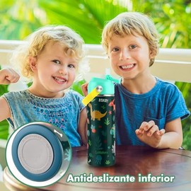Termo para Niños y Niñas 18 oz - Botella de Agua Acero Inoxidable 100 Antifugas, con 2 Pajitas Incluidas para Escuela, Deportes o Excursiones (Termo  