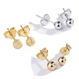 Aatpuss 3 Pairs of Ball Stud Earrings, Hypoallergenic Jewellery, Stainless Steel Stud Earrings, Suitable for Women, Men, Girls, Boys and Children, Alloy Steel
