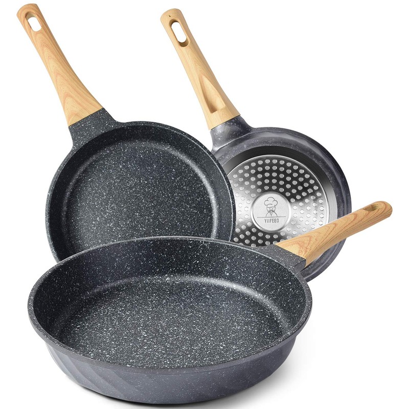 YIIFEEO Frying Pans Nonstick, Induction Frying Pan Set Granite Skillet