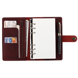 ROTERDON A6 Leather Personal Notebook, 6 Holes, Includes Refill, Loose Leaf, Standard Cover, Hand Sewn, Original, 3 Colors, Notebook, Notepad, Card Storage, Business Office Supplies, Graduation Favors, Retirement, Employment, Promotion, Celebration