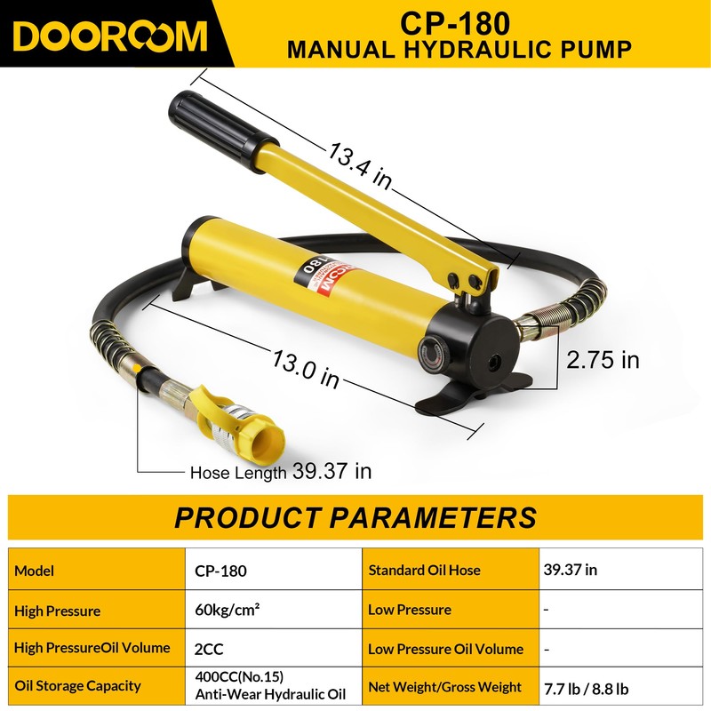 DOOROOM CP-180 Hydraulic Hand Pump,Hand Operated Pump Suitable for Separate