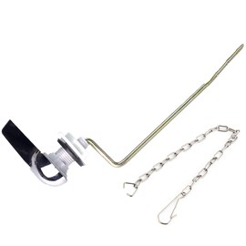 Much Hotter Universal Toilet Handle Tank Flush Lever Replacement - Front Mount, Chrome Finish with Stainless Steel Flapper Chains (Flank)