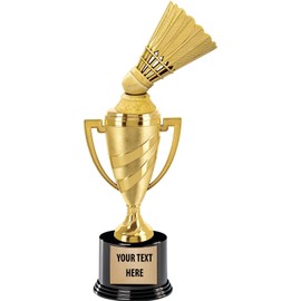 Crown Awards Badminton Trophy, 14" Gold Cup Badminton Shuttlecock Trophies, Enter Your Own Engraving, 5 Pack