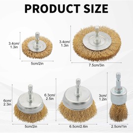 WENORA 5 Pcs Wire Brush Wheel for Drill, Brass Wire Brush for Drill, 1/4 Inch Hex Shank, Wire Brush Drill Bit, Wire C up Brush for Rust Removal, Wire Brush Drill Attachments