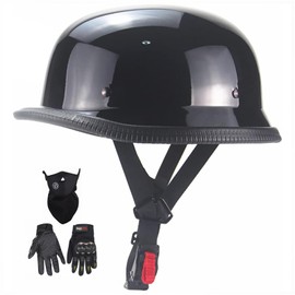 Motorcycle Helmets German Style Half Helmet, Adult Men Women Shell Helmet, OT Approved Retro Face Helmet for Cruiser Scooter Chopper(Lianghei M)