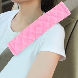 Amooca - Funda suave para cinturón de seguridad, 2 unidades, para una conducción más cómoda, ajuste universal para todos los coches y mochila, color rosa