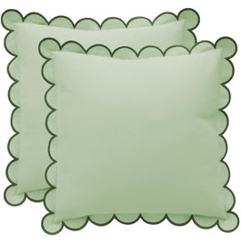 BEBE BASK Green Scalloped Pillow Cover - Set of 2-18 x 18 Inch - Scallop Pillow Cover - Scalloped Pillows - Scallop Pillows - 100% Cotton - Grandmillennial Style (Moss Green/Green)