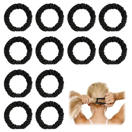 Wjelet 12Pcs Silk Hair Ties Set, Hair Ties 100% Pure Mulberry Silk Hair Scrunchies, No Damage Ponytail Holders, Elastics for Thick/Thin/Curly Hair, Satin Scrunchies for Women(Black)