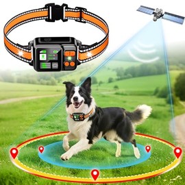 GPS Wireless Dog Fence System, Electric Dog Fence Using GPS Electric Satellite Technology, IPX7 Waterproof Rechargeable Design, GPS Dog Collar Has 2 Modes Circular and Free-Form Fence