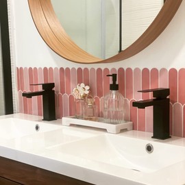 Pink Peel and Stick Backsplash Tile, Self Adhesive Feather Peacock Temporary Kitchen Backsplash Tiles 3D Stick on Wall Tiles Sticker (10 Sheets)