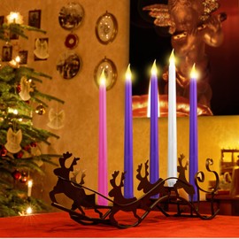 Mudder 5 Pcs LED Flameless Advent Candle Set Christmas Candles with Remote Seasonal Celebration,Plastic, Purple Pink White Taper for Church Wreath (Simple Remote)