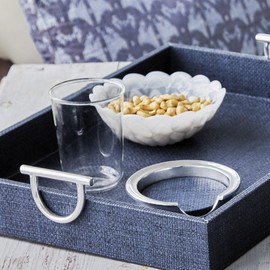 MARIPOSA Indigo Faux GRASSCLOTH Signature Coaster Set | Blue | Textile | BARWARE | Wine Plates & Coasters | Vinyl | Handmade in Mexico