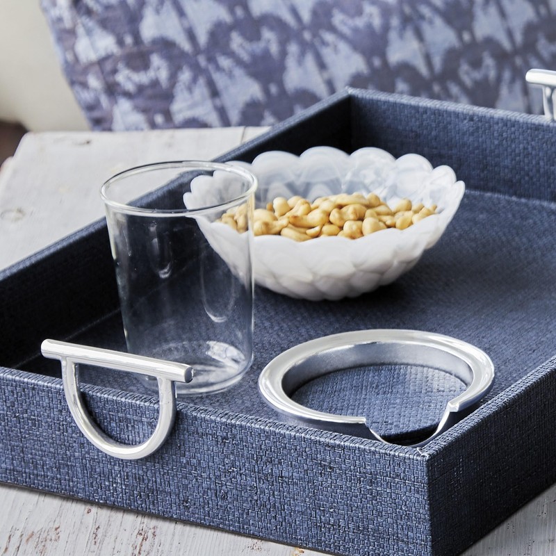 MARIPOSA Indigo Faux GRASSCLOTH Signature Coaster Set | Blue |
