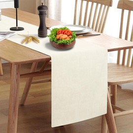 Rinpon Waterproof Wipeable Table Runner, Thick Farmhouse Table Runner, Dresser Runner, Rustic Table Runner for Kitchen Dining Room, Bedroom, Living Room, Indoor and Outdoor (36'', White)