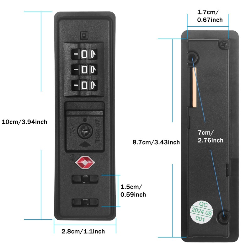 2 PCS TSA Certified Embedded T-S-A 007 Zipper Luggage Locks,