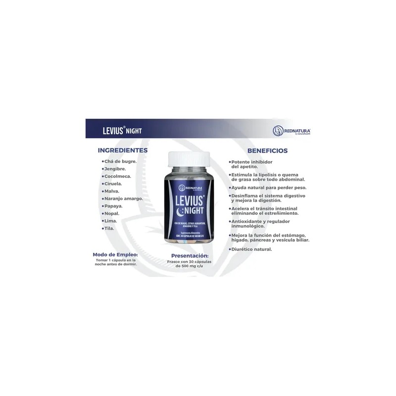 Rednatura Levius Night Jengibre Y Tila 30 Capsulas Sabor Sin