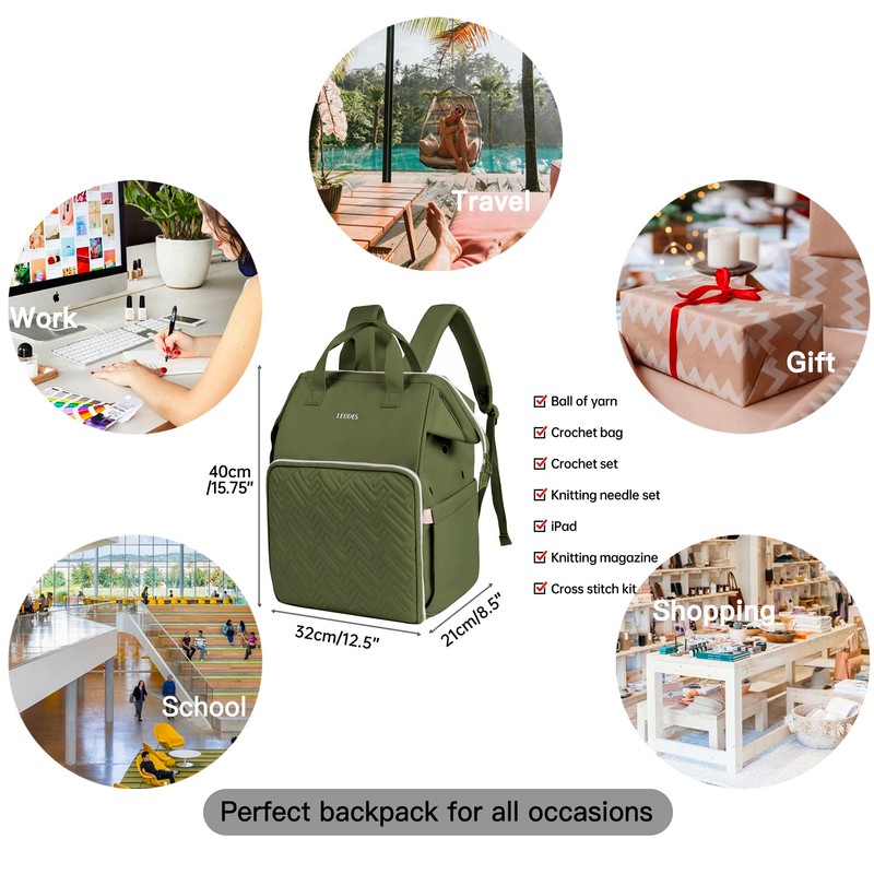 Leudes Knitting Bag Backpack, Yarn Storage Organizer Large Crochet Bag