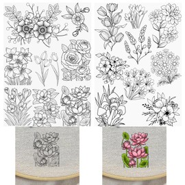 Stick and Stitch Embroidery Paper Water Soluble Stabilizer for Embroidery, Self Adhesive Embroidery Stabilizers Water Soluble Paper with Flower Patterns for Embroidery (17 Flowers)