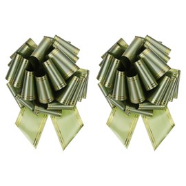 MECCANIXITY 2pcs 12 Inch Giant Large Pull Bow Big Metallic Car Bows Ribbon with Gold Edge for Wedding Presents Gift Wrapping Christmas, Light Green
