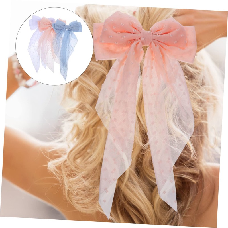 Vaguelly 3pcs Long Tail Bow Hair Clips for Women and