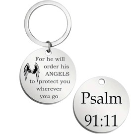 Christian Keychain Psalm 91:11 Christmas Gift - Birthday Present - Inspirational Keychains Motivational Key Chains Cross keychain Bible Verse Keychain