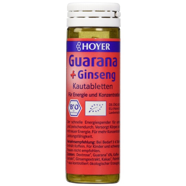 Hoyer Guarana & Ginseng Chewable Tablets, 60 Tablets, Pack of 1 x 30 g – Organic