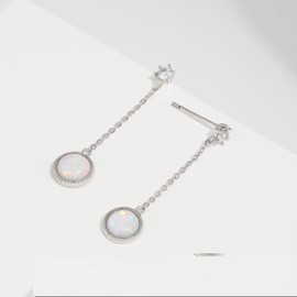Opal Earrings for Women Fire Opal Earrings Sterling Silver Dainty Statement Dangle Earrings Birthstone Earrings Birthday Jewelry Gift (Silver)