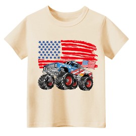 Chipeler Boys 4th of July Shirts Toddler American Flag Truck T-Shirts Kids Patriotic Independence Day Memorial Day Tops Tees Beige 7 Years