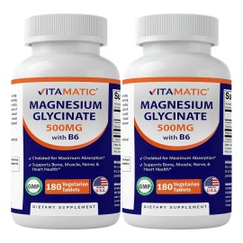 Glicinato de Magnesio 500mg Vitamatic 180 Tabletas Libre de Gluten