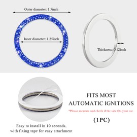 povtii Car Bling Engine Start Ring Decal, Sparkling Rhinestone Vehicle Engine Start Button Decal, Auto Push Start Button Cover Sticker for Most Automotive, Car Accessories (Dark Blue)