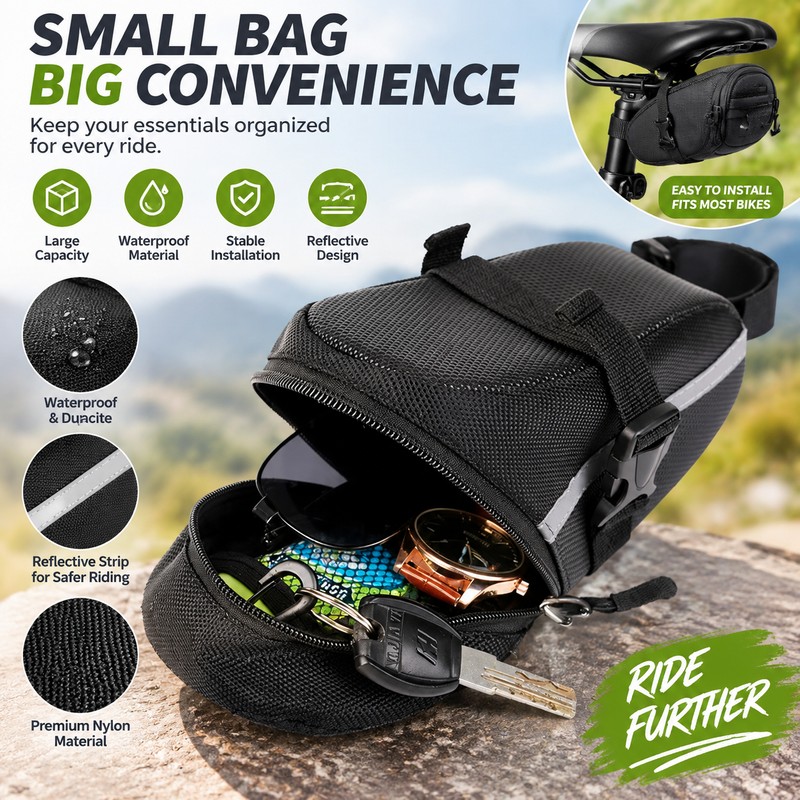 Nylon Bicycle Saddle Bag for Cycling Storage – Waterproof Rear