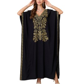 YouKD Women's Summer Boho Caftans Maxi Dress Beach Coverup Robe Long Kimono One Size Bathrobes
