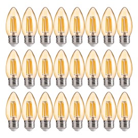 FLSNT 40W Equivalent LED Chandelier Light Bulbs, Dimmable Amber LED B11 E26 Candelabra Base Bulbs, 2200K Warm White, 330LM, 24 Pack