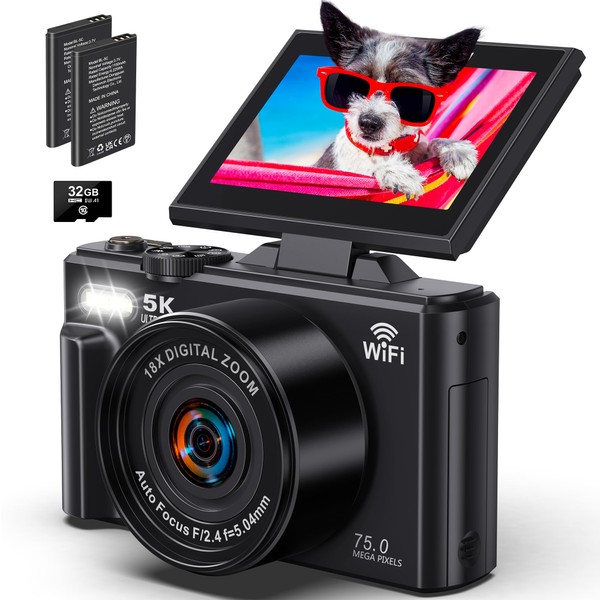 5K Digital Camera for Photography - WiFi 75MP Vlogging Cameras