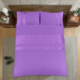 Casabella Luxury Crushed Velvet Panel Band Duvet Cover Sets with Pillow Case King Duvet Cover Bedding Set – Color Purple Crush Velvet King Duvet Cover Sets