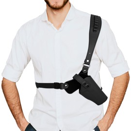 Adjustable Shoulder Holster for Men Universal Gun Holsters for Concealed Carry Leather Chest Holster with 7 Spare Bullet Holes Fits 1911, Glock 17/19/23, and Most Pistols (Right Hand Use)