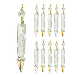 Royal Designs, Inc. Replacement Chandelier Clear Crystal Prism K9 Quality 6 Inch Arrowhead Spear Shape with Polished Brass Bow Connectors and Octagon Bead, Pack of 10